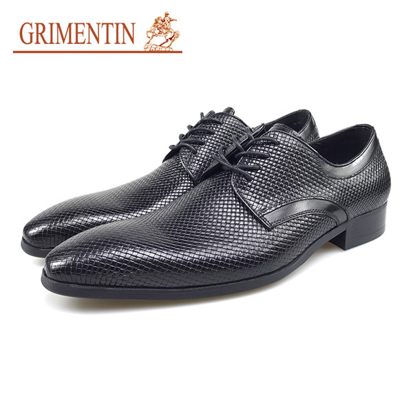 GRIMENTIN Hot Sale Italian Fashion Dress Mens Shoes Genuine Leather Black Men Oxford Shoes Pointed Toe Brand Formal Business Mens Shoes