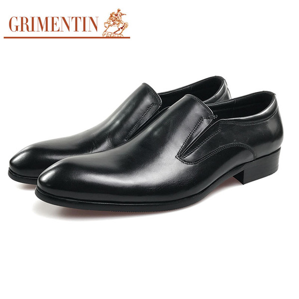 GRIMENTIN Mens dress shoes Italian fashion designer men leather shoes genuine leather black slip-on formal business office male shoes WM2