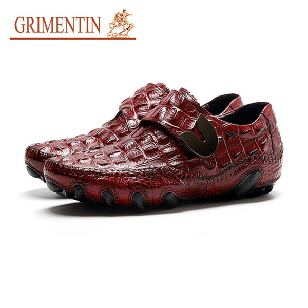 GRIMENTIN Summer Hot Sale Brand Mens Loafers Genuine Leather Black Brown Crocodile Grain Men Casual Shoes Italian Fashion Slip On Male Shoes