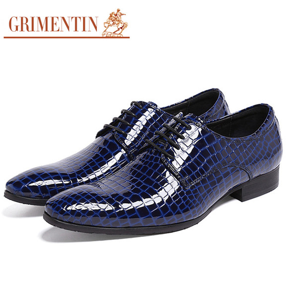 GRIMENTIN Hot sale brand crocodile style oxford mens patent leather red blue formal mens dress shoes Italian fashion wedding patry men shoes