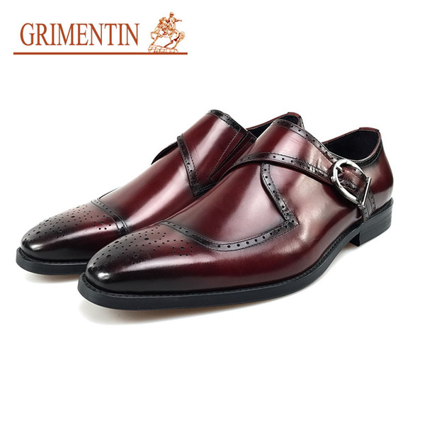 GRIMENTIN Hot Sale Mens Dress Shoes Italian Fashion Brand Men Oxfords Genuine Leather Black Brown Slip On Formal Business Mens Shoes CW