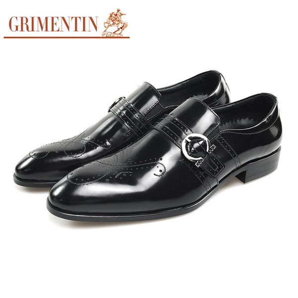 GRIMENTIN New hot sale brand men dress shoes Italian fashion black brown formal mens business shoes patent leather wedding party male shoes