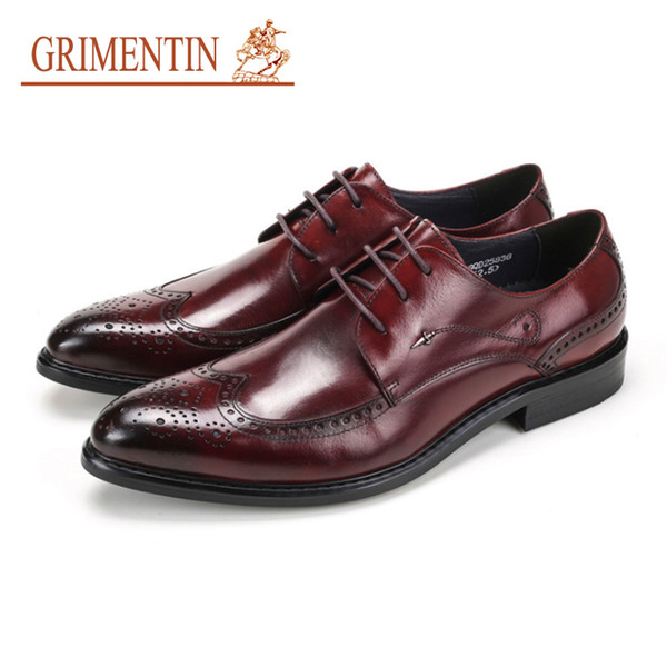 GRIMENTIN Hot sale men oxford shoes Italian fashion designer formal mens dress shoes genuine leather black brown business wedding mens shoes