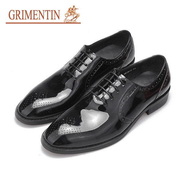 GRIMENTIN Hot Sale Brand Genuine Leather Men Shoes Fashion designer Man Oxford Shoes Patent Leather Business Office Wedding Mens Dress Shoes