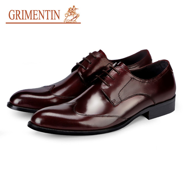 GRIMENTIN Hot sale fashion designer formal mens dress shoes Italian black brown oxford shoes genuine leather business wedding mens shoes AST