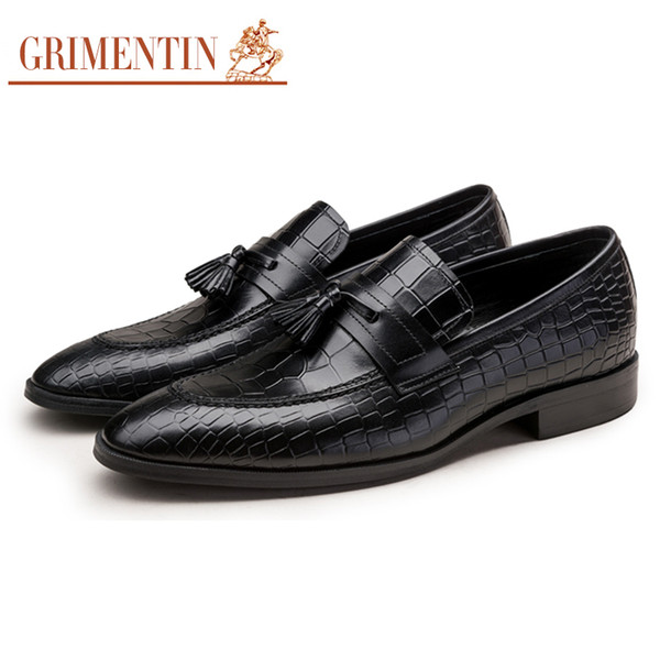 GRIMENTIN Hot Sale Brand Men Loafers Italian Fashion Mens Dress Shoes 100% Genuine Leather Black Brown Tassel Slip On Solf Partyl Man shoes