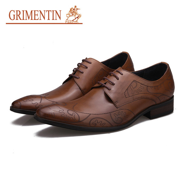 GRIMENTIN Hot Sale Brand New Mens Shoes Fashion Genuine Leather Men Oxford Shoes Italian Designer Formal Business Wedding Mens Dress Shoes