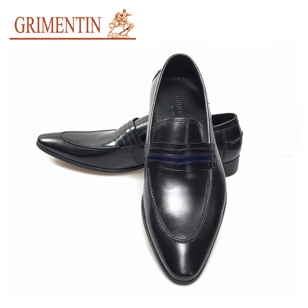 GRIMENTIN Hot sale dress men formal shoes genuine leather black business wedding male shoes Italian fashion designer slip on men loafers YJ