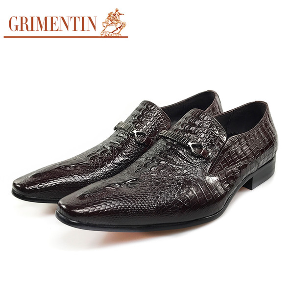 GRIMENTIN New hot sale brand mens loafers Italian fashion men business shoes genuine leather crocodile grain wedding party mens dress shoes