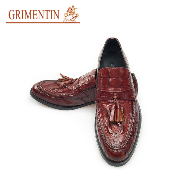 GRIMENTIN Hot sale genuine leather tassel men loafers fashion designer black brown casual mens dress shoes Italian formal business man shoes