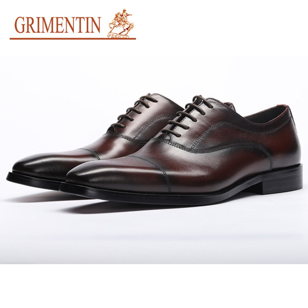 GRIMENTIN Hot Sale Brand Mens Shoes 100% Genuine Leather Black Brown Business Men Oxford Shoes Italian Fashion Formal Mens Dress Shoes