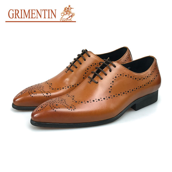 GRIMENTIN Hot sale brand men oxford shoes fashion designer brown black formal mens dress shoes genuine leather wedding business male shoes