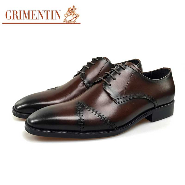 GRIMENTIN Hot sale business men formal shoes 100% genuine leather oxford shoes Italian fashion designer brown wedding mens dress shoes JM