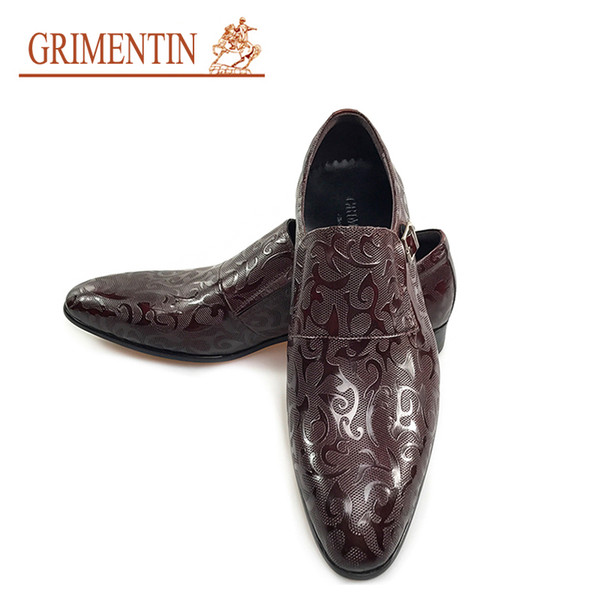 GRIMENTIN Italian fashion designer wedding mens shoes hot sale brand mens dress shoes genuine leather brown formal business Party male shoes