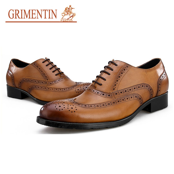 GRIMENTIN Hot sale brand men oxford shoes fashion designer formal mens dress shoes genuine leather 2 colors business large size man shoes CW