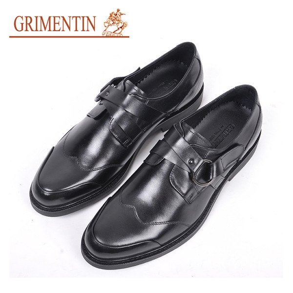 GRIMENTIN Hot Sale Italian Mens Shoes Genuine Leather Buckle Black Men Oxford Shoes Round Toes Fashion Formal business Mens Dress Shoes RC