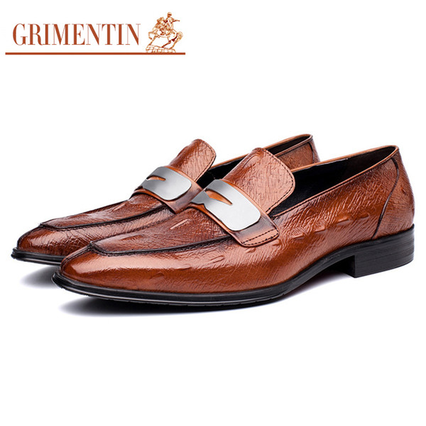 GRIMENTIN Fashion designer men loafers brand hot sale mens dress shoes genuine leather crocodile grain formal business wedding men shoes