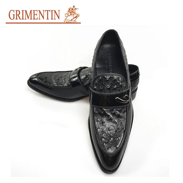 GRIMENTIN Hot sale Italian brand mens shoes genuine leather slip on black man loafers fashion designer formal business mens dress shoes