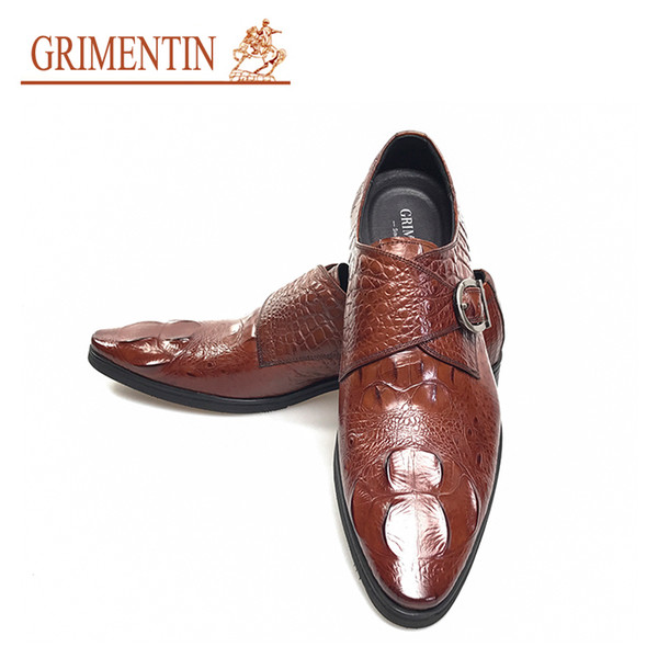 GRIMENTIN Hot sale brand mens shoes genuine leather brown formal men dress shoes Italian fashion designer business wedding male shoes