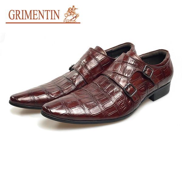 GRIMENTIN Italian fashion formal men dress shoes hot sale men genuine leather shoes brown business wedding office oxford male shoes YJ