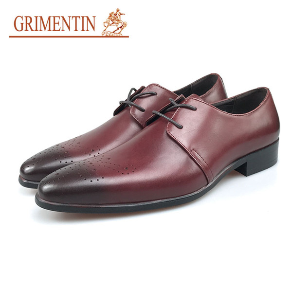 GRIMENTIN Hot Sale Brand Mens Dress Shoes Fashion Genuine Leather Black Brown Pointed Toe Oxford Shoes Italian Business Male Wedding Shoes