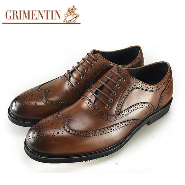 GRIMENTIN Hot sale men oxford shoes Italian fashion brand formal mens dress shoes genuine leather black brown business office male shoes