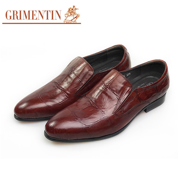 GRIMENTIN Hot sale Italian fashion designer mens dress shoes genuine leather slip on brand shoes brown formal business wedding male shoes