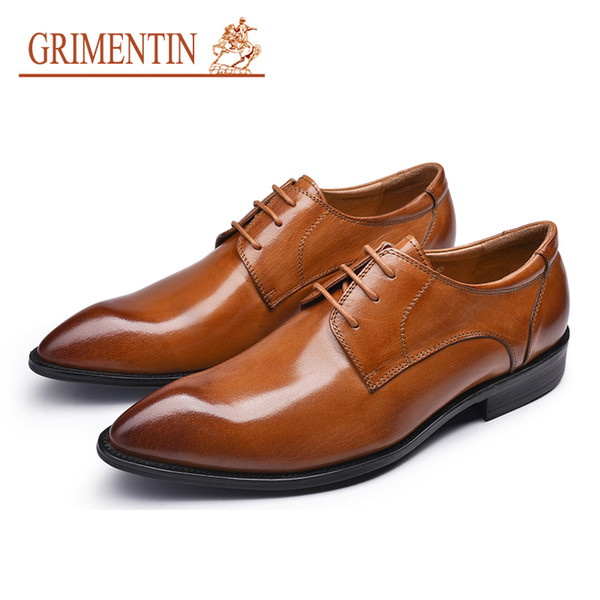 GRIMENTIN Hot Sale Formal Mens Dress Shoes Italian Fashion Man Oxford Shoes Genuine Leather Pointed Toe Office Business Wedding Male Shoes