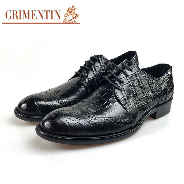 GRIMENTIN Hot sale brand mens shoes Italian fashion black brown man oxford shoes genuine leather crocodile grain business wedding male shoes