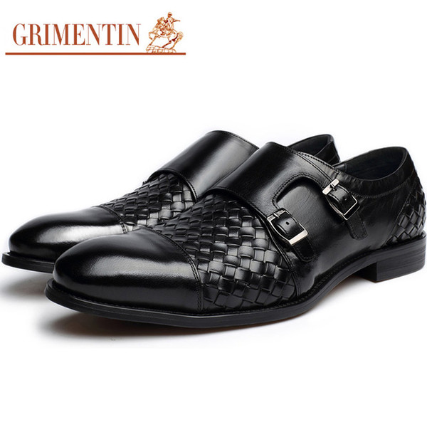 GRIMENTIN Hot sale brand mens dress shoes genuine leather black braided men oxford shoes fashion designer formal wedding party male shoes