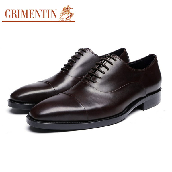 GRIMENTIN Hot sale genuine leather dress mens formal shoes fashion brand oxford shoes for black brown formal business male shoes size:38-45