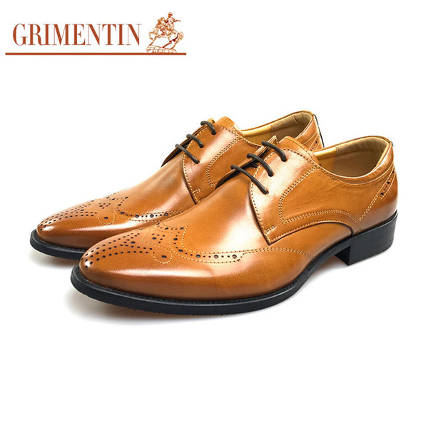 GRIMENTIN Hot sale fashion designer orange formal mens dress shoes genuine leather men oxford shoes Italian business office male shoes SD