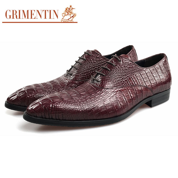 GRIMENTIN Hot sale men dress shoes fashion blue brown man oxford shoes genuine leather lace-up office formal business mens shoes OM