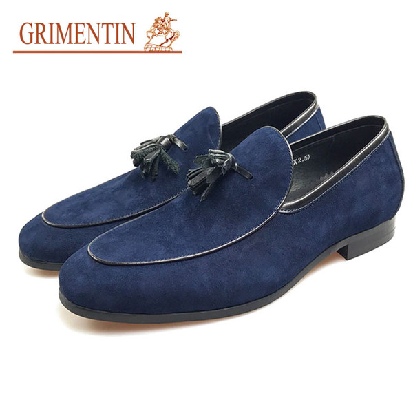 GRIMENTIN Hot sale tassel slip-on men loafers Italian fashion designer mens dress shoes suede leather formal business wedding male shoes SD