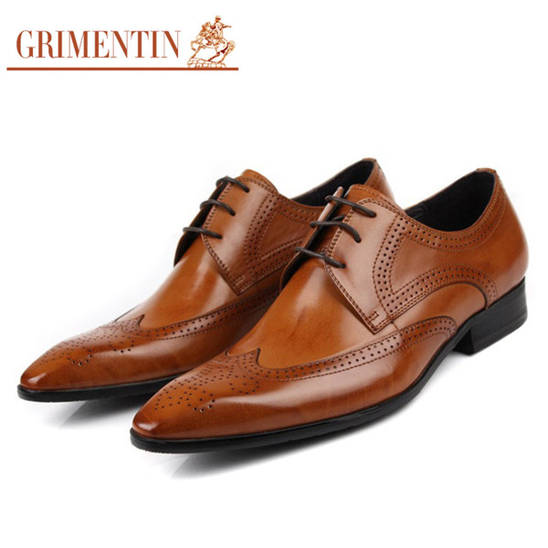 GRIMENTIN Hot sale brand men oxford shoes genuine leather black brown mens dress shoes Italian fashion designer business wedding male shoes