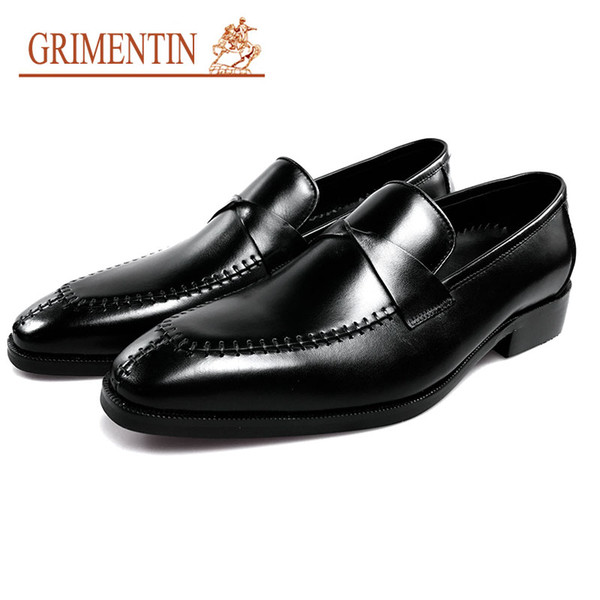 GRIMENTIN Hot sale mens dress shoes fashion brand designer black brown oxford shoes genuine leather slip on business formal mens shoes CG