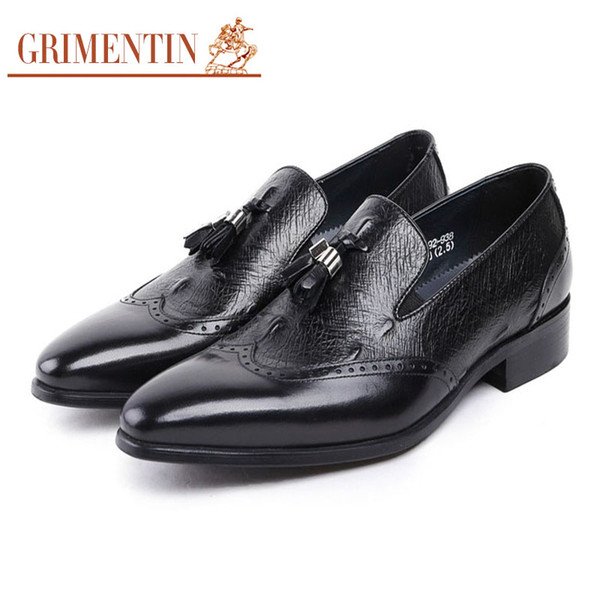 GRIMENTIN Hot sale formal mens dress shoes Italian fashion designer tassel blackmen loafers genuine leather business wedding male shoes