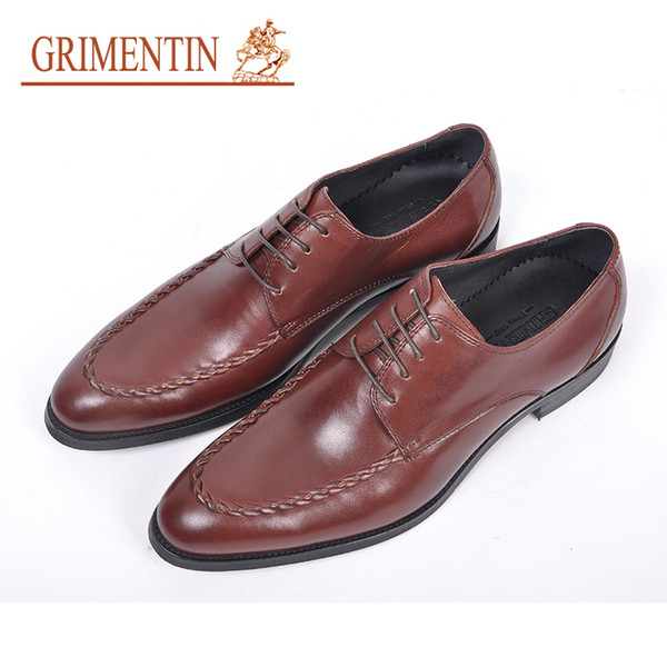 GRIMENTIN Hot Sale Mens Dress Shoes Italian Fashion Men Oxford Shoes Genuine Leather Black Brown Pointed Toe Formal Business Male Shoes RC