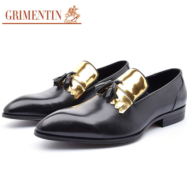 GRIMENTIN New hot sale brand mens loafers genuine leather tassel fashion designer dress men shoes black brown-red wedding mens party shoes