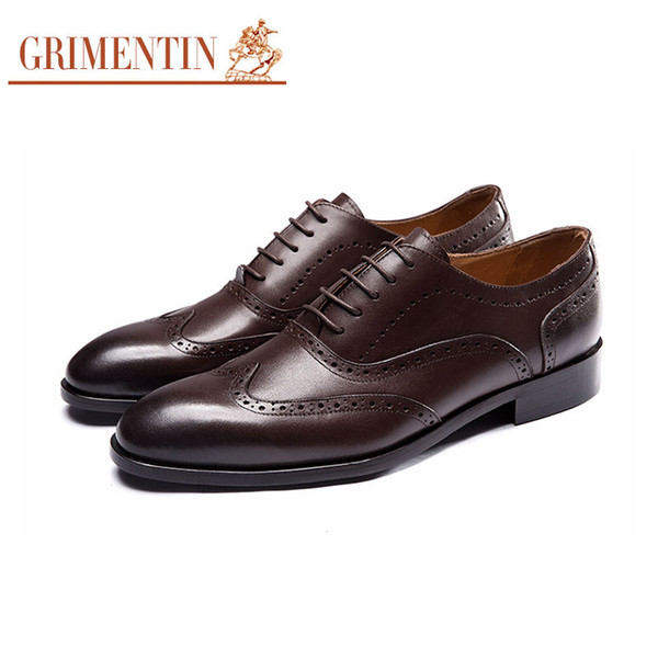 GRIMENTIN Hot sale brand customized handmade male shoes genuine leather mens dress shoes fashion business party mens wedding shoes size:46