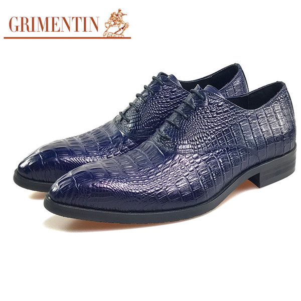 GRIMENTIN Hot sale mens dress shoes Italian fashion designer oxford shoes genuine leather blue brown formal business office men shoes OM