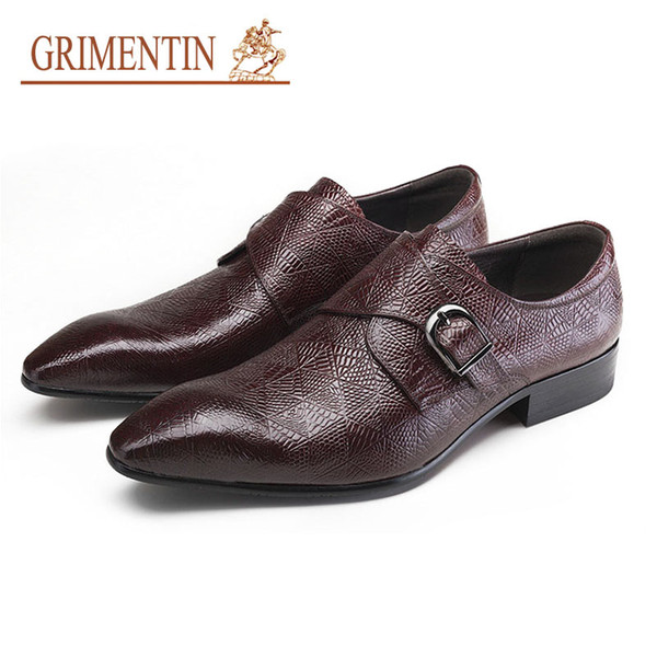 GRIMENTIN Mens Leather Shoes Italian Fashion Pointed Toe Hot Sale Oxfords Shoes High Quality Leather Buckle Formal Business Male Shoes OM