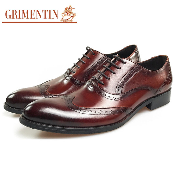 GRIMENTIN Hot sale Italian men oxford shoes fashion designer formal men dress shoes genuine leather brown wedding business male shoes