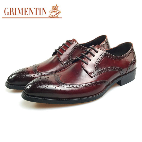 GRIMENTIN Hot sale formal mens dress shoes Italian fashion designer brown men oxford shoes genuine leather business wedding mens shoes SD