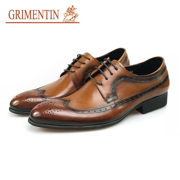 GRIMENTIN Hot Sale Mens Shoes Italian Fashion Designer Man Oxford Shoes Genuine Leather Lace Up Formal Business Wedding Mens Dress Shoes WF