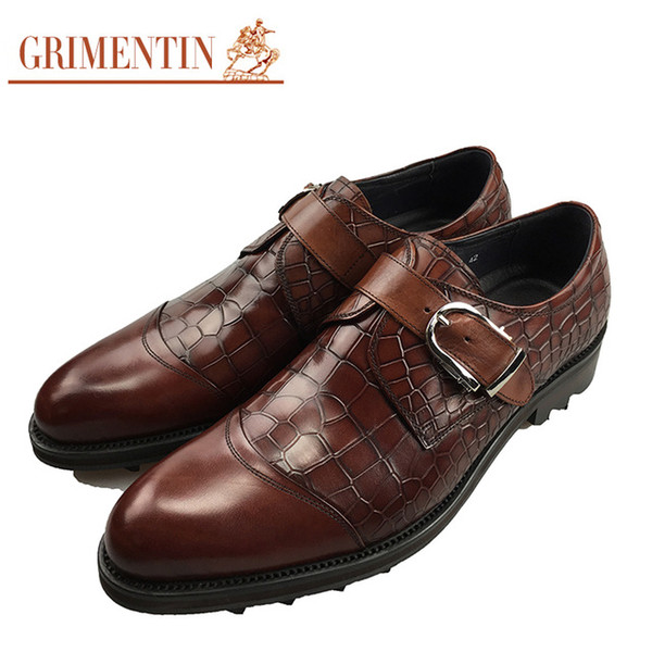 GRIMENTIN Hot sale brand male shoes genuine leather thick soled business mens dress shoes Brand fashion crocodile grain men wedding shoes