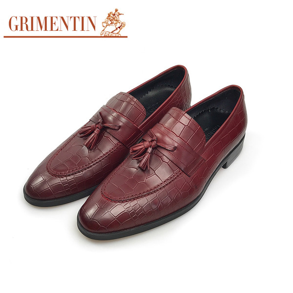 GRIMENTIN Hot sale fashion brand male loafers 100% genuine leather men shoes crocodile style slip-on tassel casual mens dress shoes