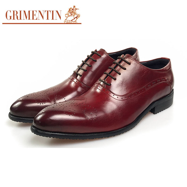 GRIMENTIN Hot sale Italian men oxford shoes fashion designer mens dress shoes 100% genuine leather brown-red wedding business male shoes OM