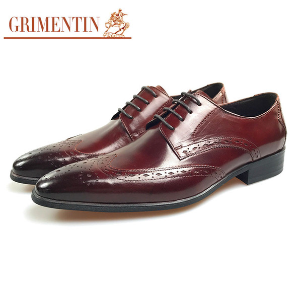 GRIMENTIN Men oxford shoes genuine leather brown mens dress shoes Italian fashion designer formal business wedding office male shoes