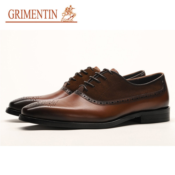 GRIMENTIN Hot Sale Brand Formal Business Men Dress Shoes New Genuine Leather Black Brown Oxford Shoes Italian Fashion Design Mens Shoes